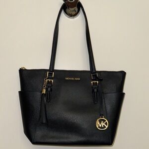 LIKE NEW Michael Kors Black Leather Tote with Gold Accents